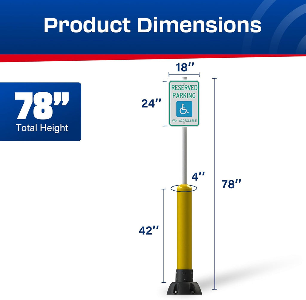Impact Recovery - SlowStop Rebounding Bollard Sign Post - Handicap Parking Sign - Bollard Post - Made in the USA - 78” Van Accessible Signage