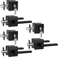 3 Sets Passage Door Lever and Single Cylinder Deadbolt Lock Set, Heavy Duty Square Handle for Entrance and Front Door, Matte Black, Different Keys