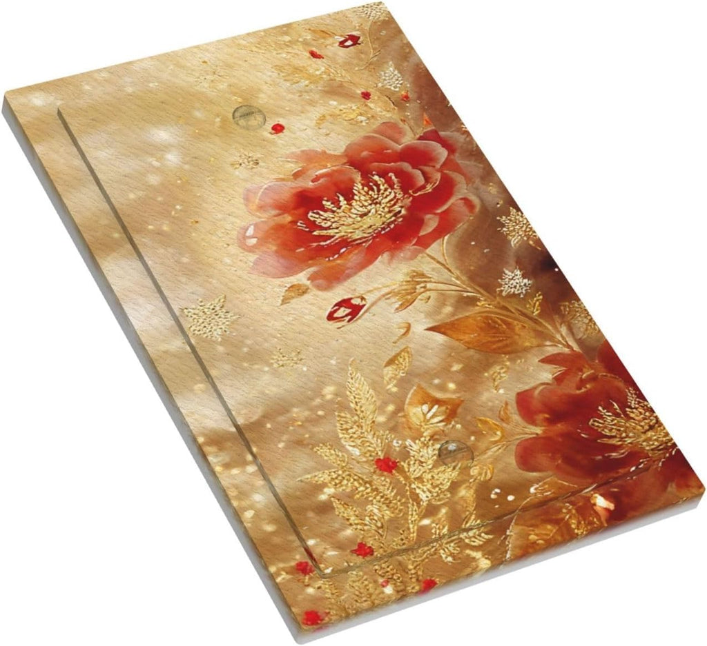 Decorative Light Switch Cover Plate Golden Leaf Red Peony Flowers Floral 1 Gang No Device Single Blank Outlet Covers Wall Plate Cover Switchplate Electrical Faceplate