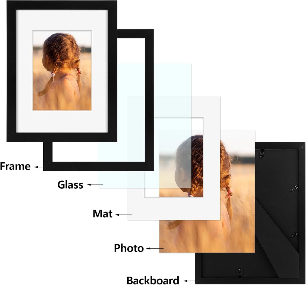 Golden State Art, 9x12 Picture Frame with Mat for 6x8 - High Definition Glass Wall Mounting Horizontal Vertical Display (Black, 2 Pack)