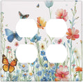 Decorative Outlet Covers Rustic Wildflower Blue Pink Floral Butterfly 2 Gang Light Switch Cover Plate Double Duplex Wall Plates for Electrical Outlets Switch Plate Covers for Home Decor