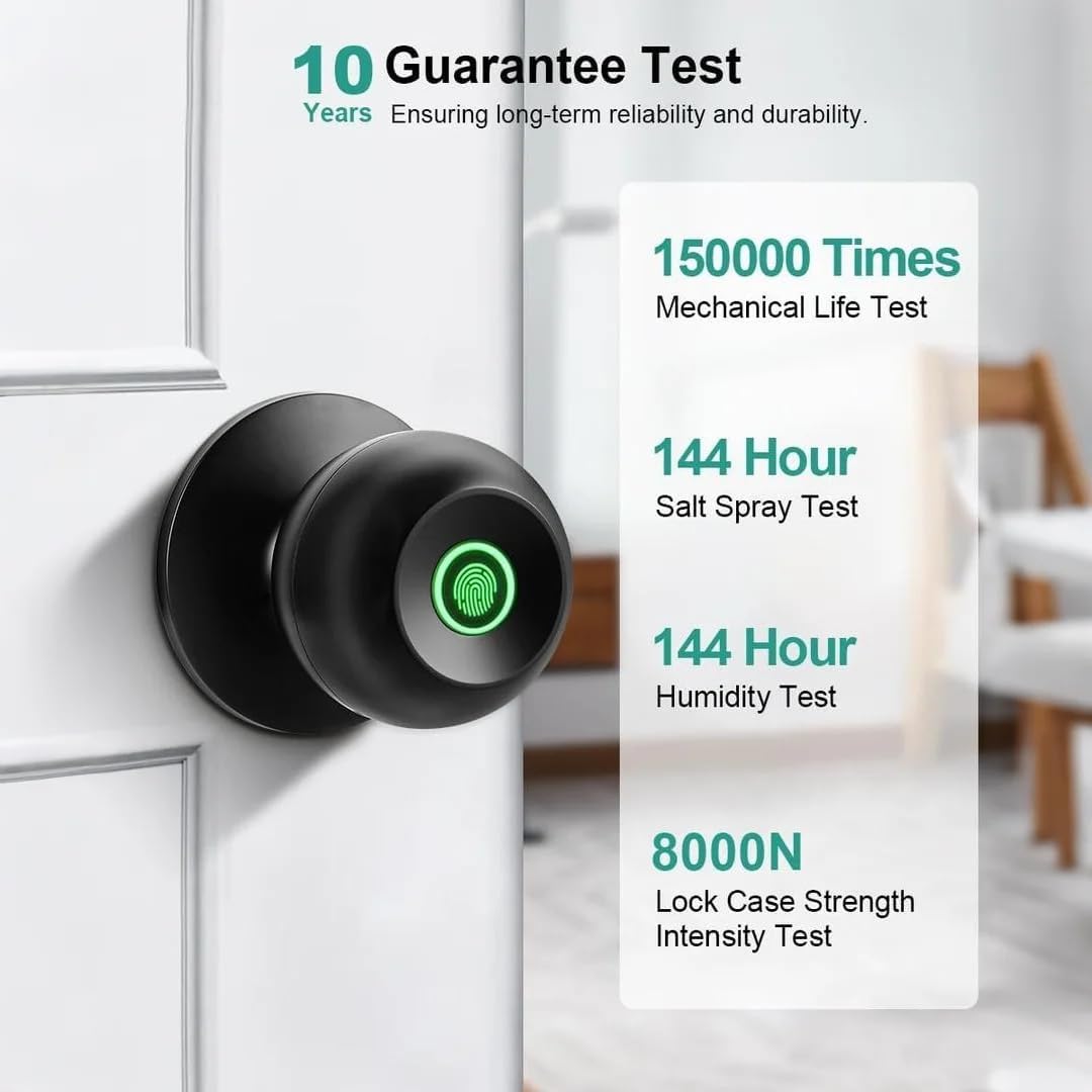 NexusLab Smart Fingerprint Door Lock, 0.5s Fast Fingerprint Scan, APP Remote Control, 3-in-1 Entry(Fingerprint/Key/App), for Home、Bedrooms、Office、Apartment、Garage(Matte Black)