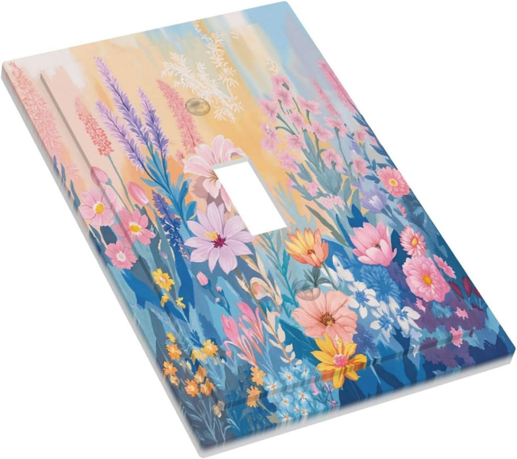 Decorative Light Switch Cover Plate Colorful Watercolor Flowers Wildflower Plants 1 Gang Single Toggle Wall Plate Electrical Outlet Covers Decorate Switch Plate Cover for Bathroom Home Decor
