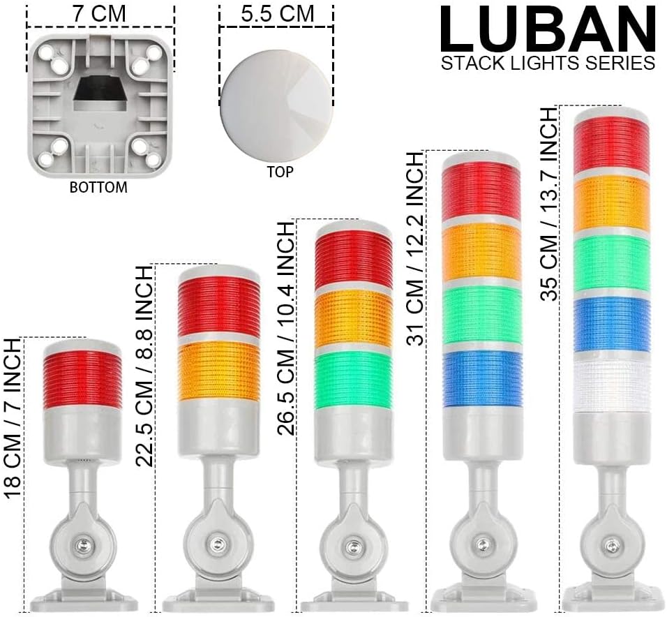 Industrial Signal Tower - Stack Lights, Warning Lights with Rotatable Base, Steady/Flash Switch, 110V/220V AC (1-Layer, No Buzzer)