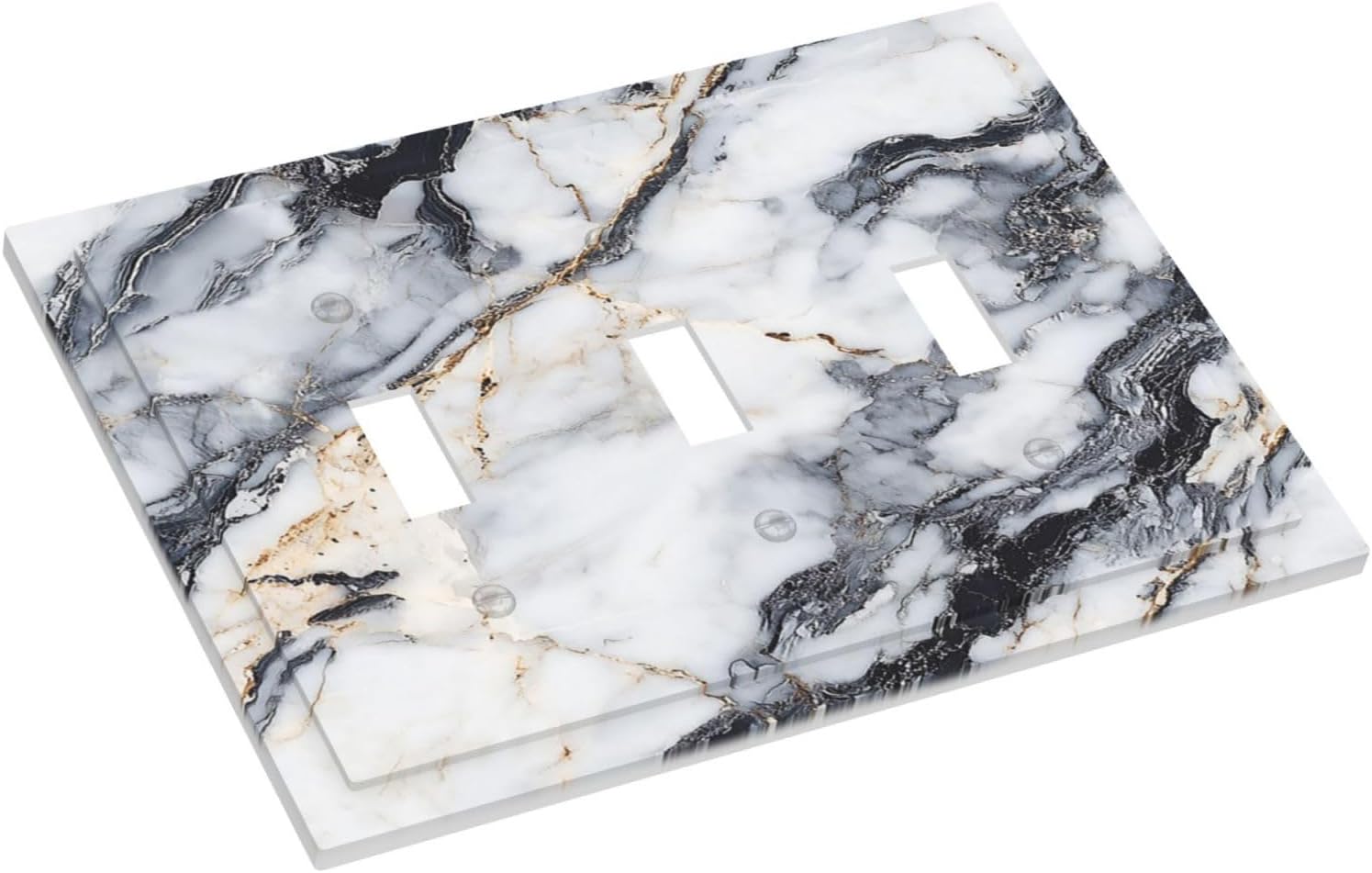 Decorative Light Switch Cover Plate Black Gold Marble Abstract Modern Luxury 3 Gang Wall Plate Triple Toggle Switch Plate Covers Electrical Outlet Cover for Bedroom Home Decor