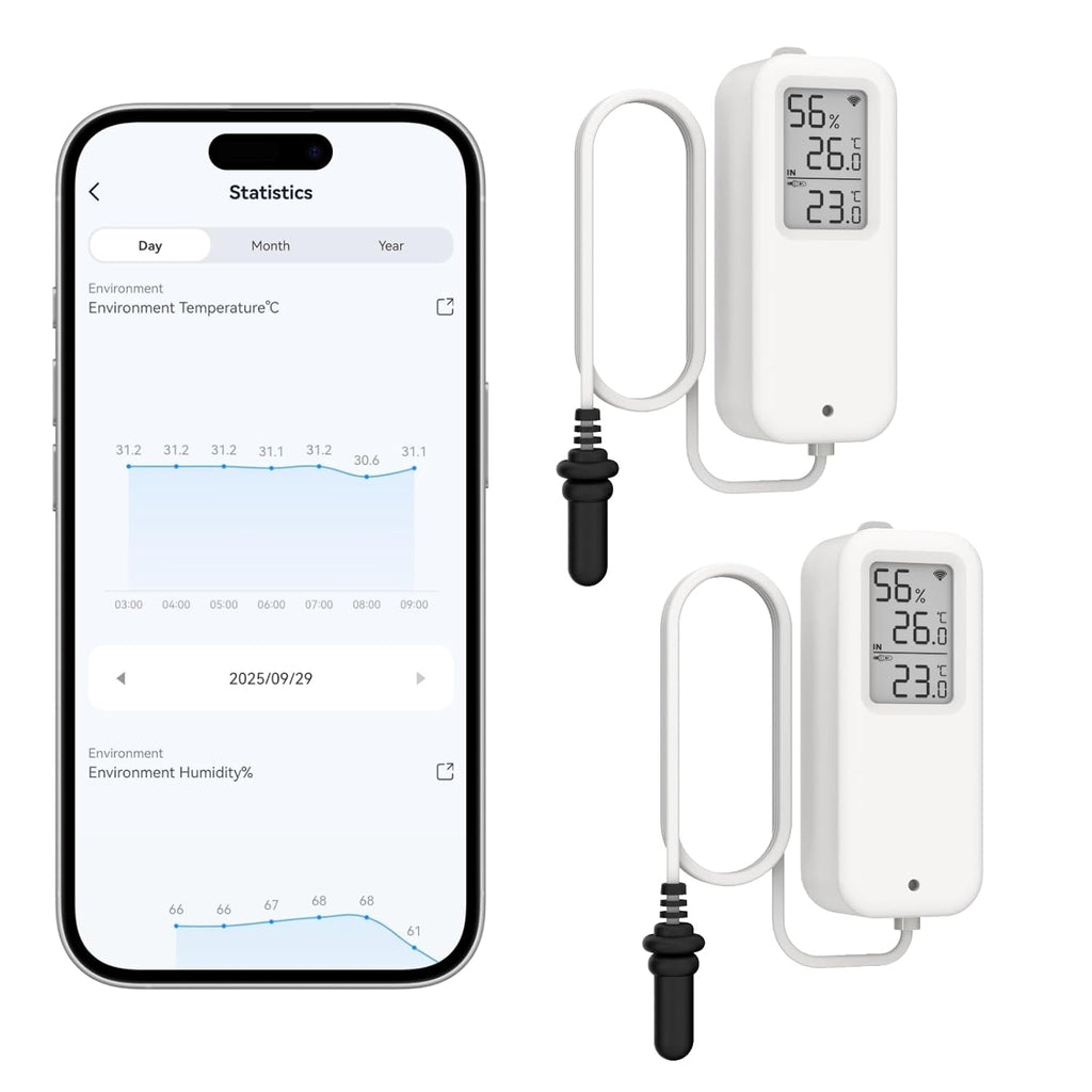 Daytech Freezer Thermometer with Room Thermometer and Freezer Alarm 2in1 WiFi Temperature Sensor with App and Email Alerts for Fridge Fish Tank Pet Cage Wine Cellar Greenhouse 2 Pack (No Hub Required)