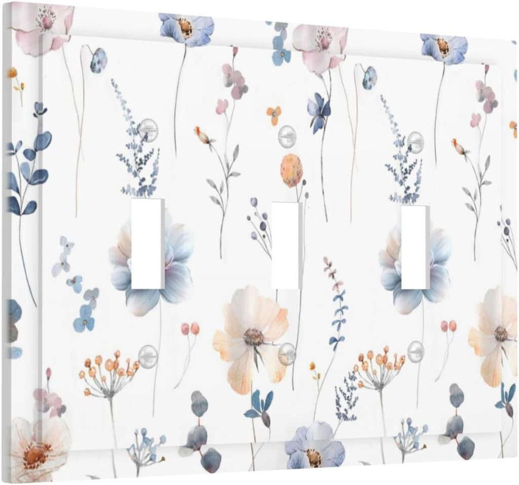 Wildflowers Plant Leaves Floral Berry Decorative Switch Plates 3 Gang Wall Plate Triple Toggle Light Switch Cover Faceplate Electrical Wall Panels for Bed Room Living Room Decor