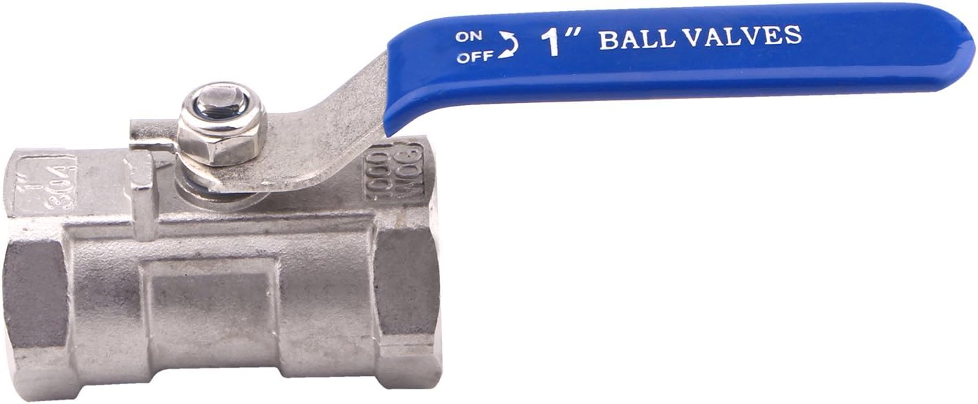 DERNORD Stainless Steel Ball Valve 1PC Type 1 Inch NPT Standard Port for Water, Oil, and Gas (Pack of 2)