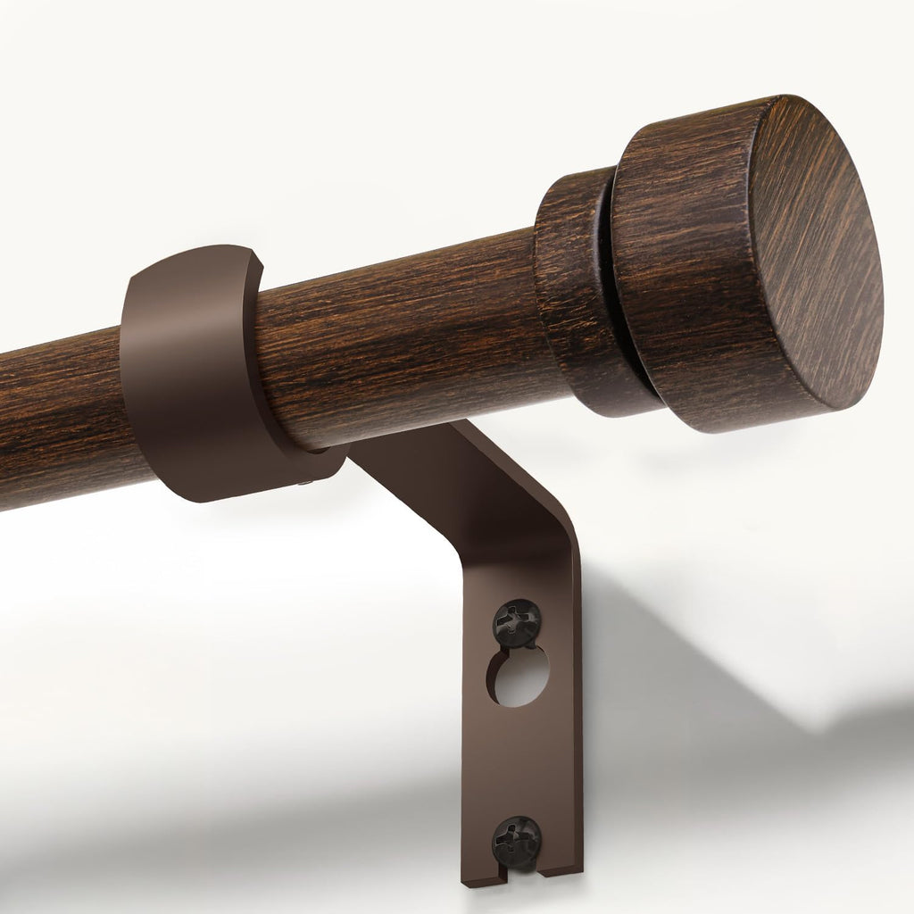 Deep Walnut Wood Grain Curtain Rods for Windows 66 to 120 Inches 1" Diameter Heavy Duty Window Curtain Rod Adjustable with Solid Finials for Living Room Bedroom Kitchen Farmhouse Outdoor