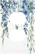 Outlet Covers Boho Vintage Flowers Blue Green Sage 1 Gang Duplex Wall Plate Decorative Switch Plates Electrical Receptacle Faceplate Light Switch Cover for Bedroom Farmhouse Decor