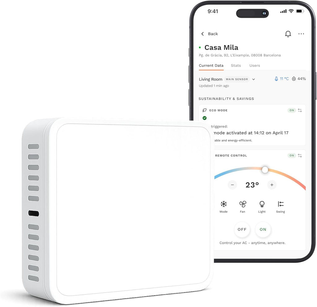 Smart Air Conditioner Controller | WiFi Remote & Sensor | Energy-Saving Smart Cooling Device | Comfort & Control for Mini Split, Heat Pump & Home