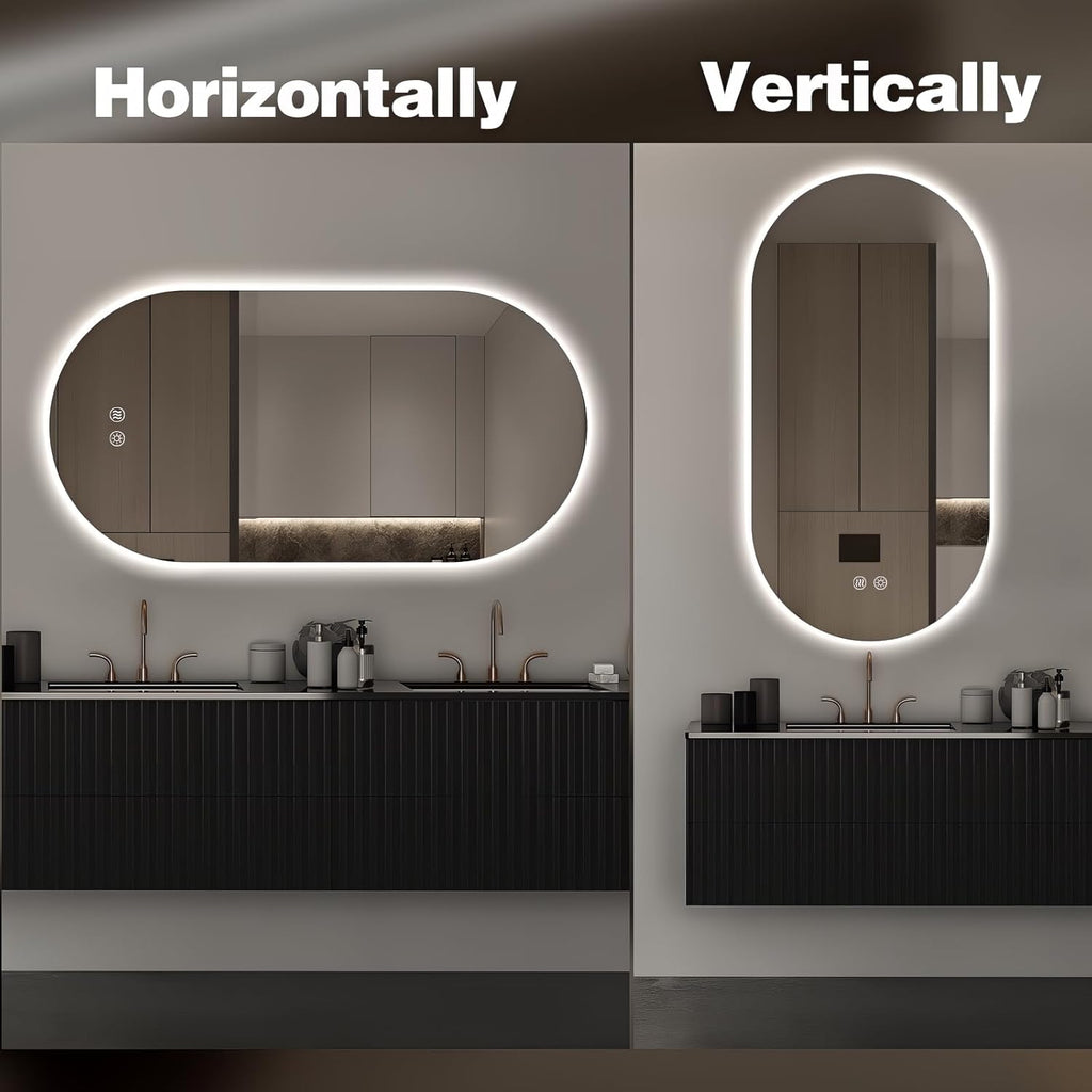 Niccy Oval LED Bathroom Vanity Mirror, 55x28inch Frameless Backlit Mirror with Light, Smart Anti-Fog Waterproof Mirror with Memory Function Dimmable Lighted Mirror