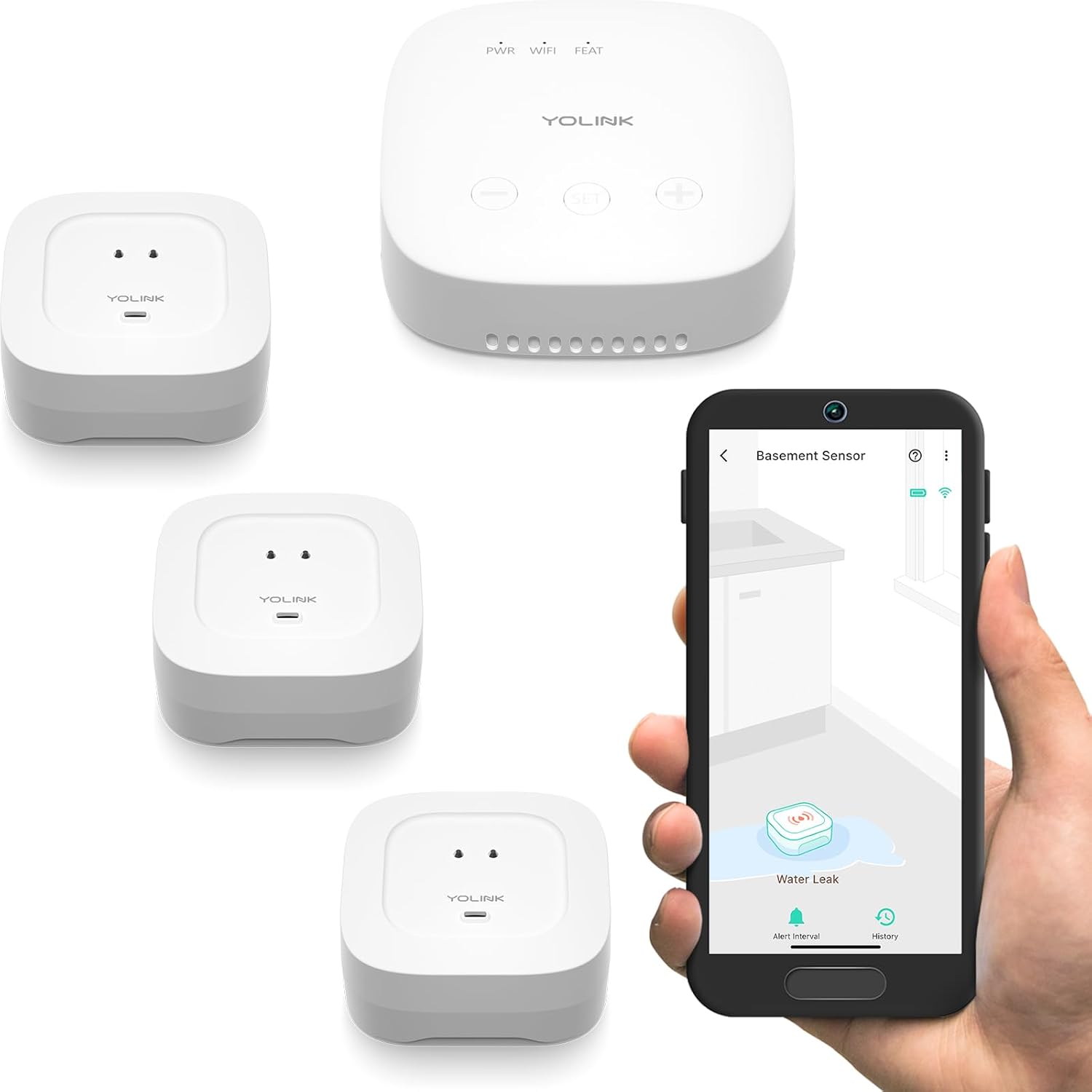 YoLink Smart Home Starter Kit: SpeakerHub & Water Leak Sensor 4 with 105dB Audio Alarm 3-Pack, SMS/Text, Email & Push Notifications, Freeze Warning, LoRa Up to 1/4 Mile Open-Air Range, w/Alexa, IFTTT