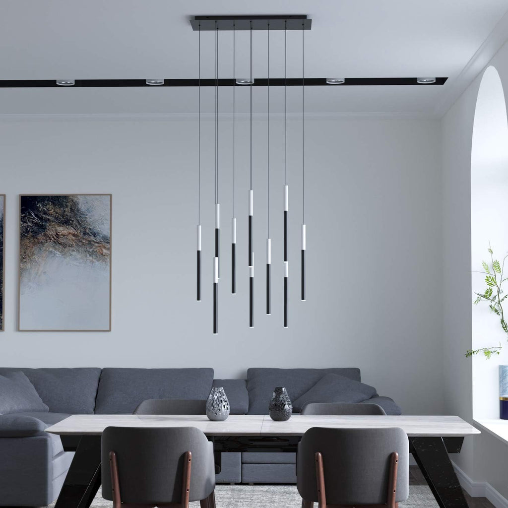 ALTAIR 10 Mini Pendant Lighting White-Black - LED Hanging Light Fixture for Kitchen Island, Bar, Foyer - Cluster Pendants - Dimmable, Adjustable Wire, Lamp Bulb Included