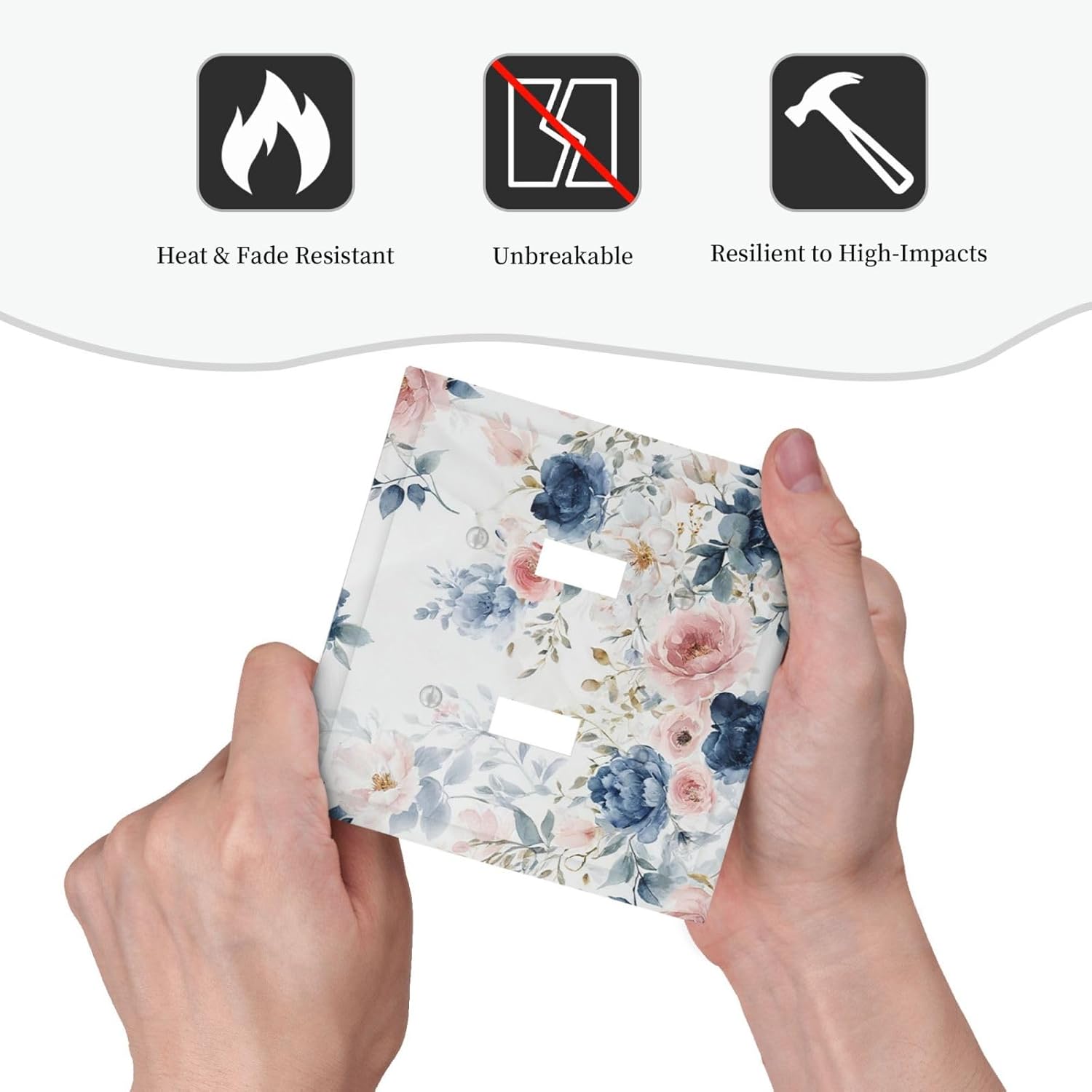 Elegant Watercolor Pink Blue Flowers Floral 2 Gang Double Toggle Light Switch Cover Decorative Switchplate Electrical Wall Plates Faceplate for Bathroom Bedroom Decor 4.9 X 5 IN