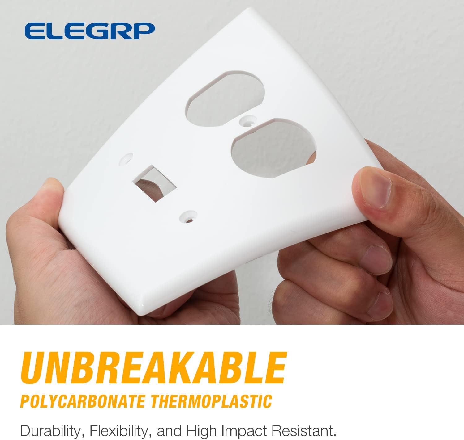 Combination Wall Plate ELEGRP 1-Toggle Light Switch 1-Duplex Receptacle Outlet Combination Wall Plate Cover, Mid-Size 4.88" x 4.94" Unbreakable Thermoplastic Faceplate Cover, UL Listed (2 Pack, white)