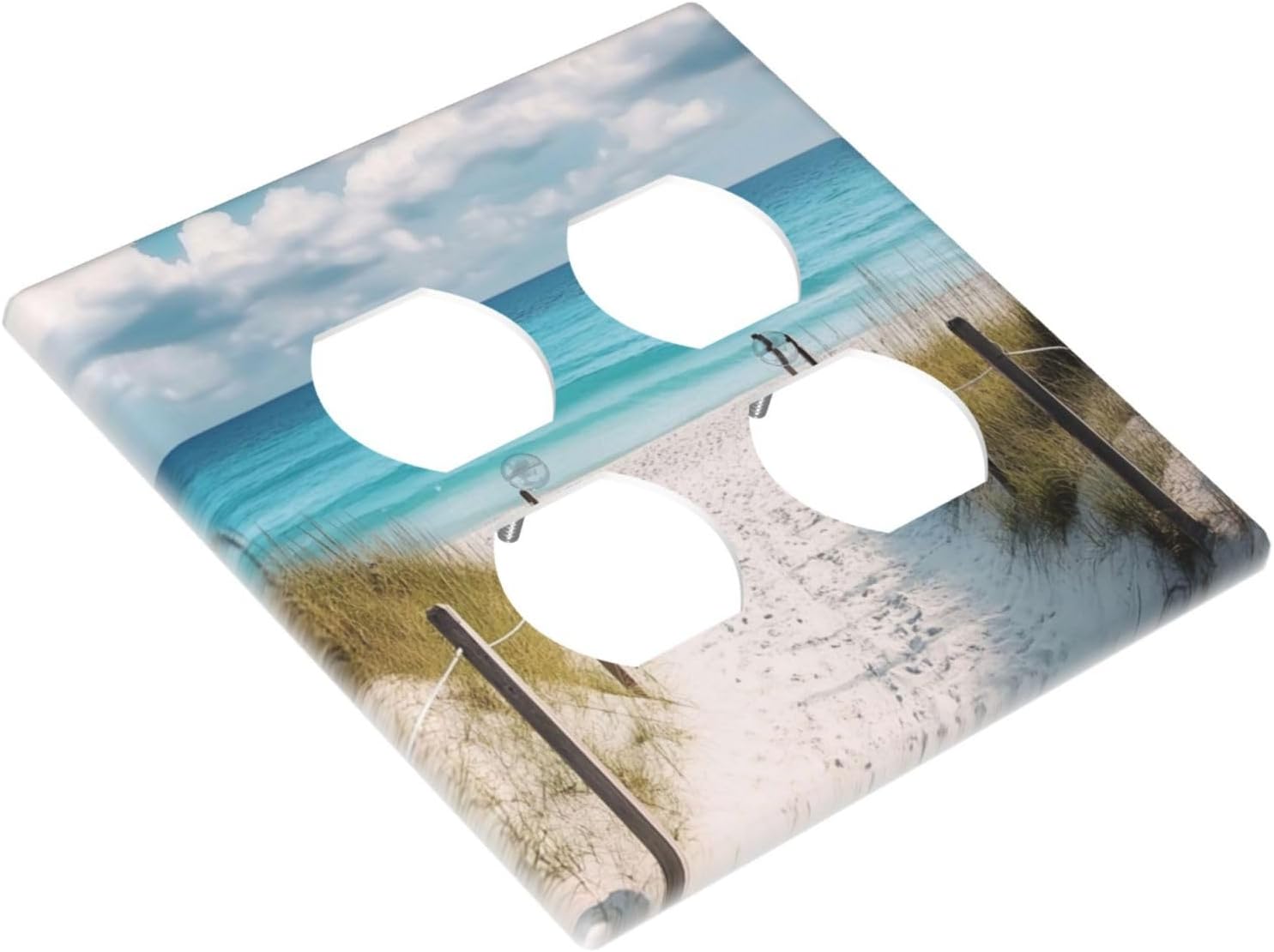 Decorative Outlet Covers Coastal Beach Ocean Seaside View 2 Gang Light Switch Cover Plate Double Duplex Wall Plates for Electrical Outlets Switch Plate Covers for Bedroom Home Decor