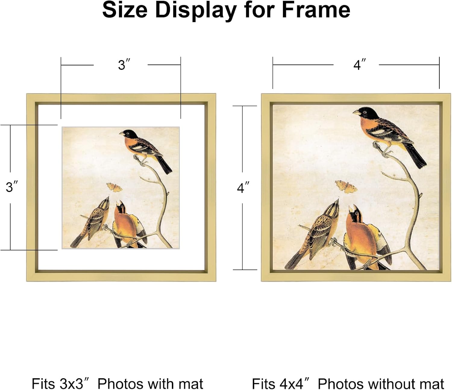 4x4 Picture Frame, Brass Metal Photo Frames with HD Glass, Fits 3x3 with Mat or 4 x 4 without Mat, Display for Wall and Table, 1 Pack