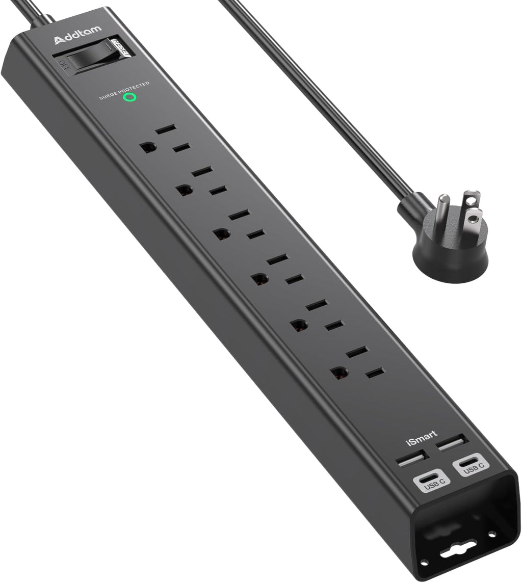 15Ft Extension Cord - Addtam Power Strip with Long Cord, 6 AC Outlets and 4 USB Ports(2USB C), Wall Mount with Surge Protection, Multi Plug Outlets for Home Office College Dorm Room Essentials