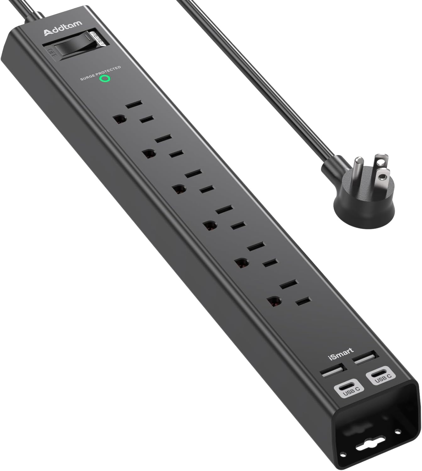 15Ft Extension Cord - Addtam Power Strip with Long Cord, 6 AC Outlets and 4 USB Ports(2USB C), Wall Mount with Surge Protection, Multi Plug Outlets for Home Office College Dorm Room Essentials