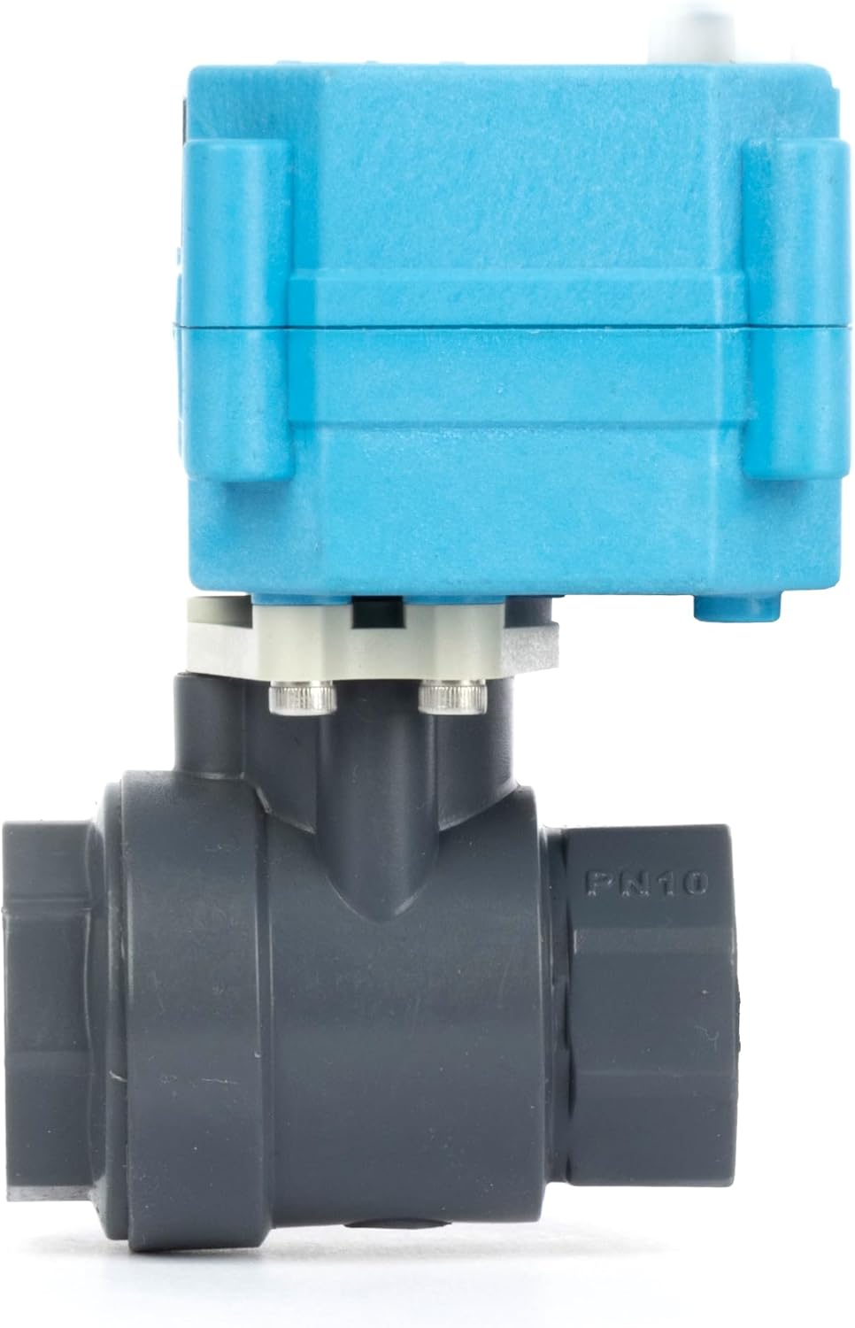U.S. Solid 1/2 inch PVC Motorized Ball Valve - Plastic Electrical, US Plug, 2 Wire Auto Return, AC 110~230V, IP67, Manual Override, Normally Closed
