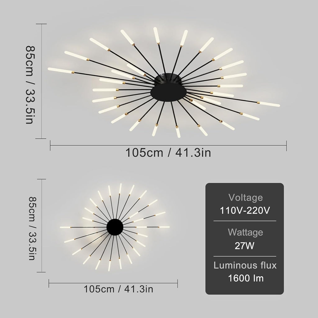 Modern Ceiling Light Flower Shape, Metal Firework Ceiling Lamp with Plug-in LED Source, Lighting Fixture for Living Room Dining Room Bedroom, Natural Light