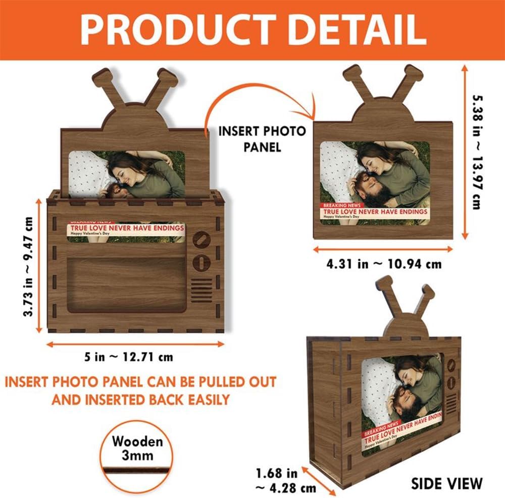 Custom Wooden TV Photo Frame for Couple, Personalized Valentine Love Display for Couples Newlyweds Husband Wife, Custom Valentine Gifts for Couple