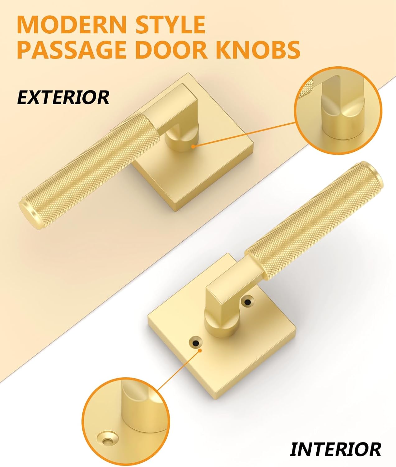Asidrama 6 Pack Gold Passage Door Handles, Door Lever with Door Knobs Indoor for Bedroom or Bathroom, Heavy Duty Door Handles Interior with Locks for Left Right Sided Doors