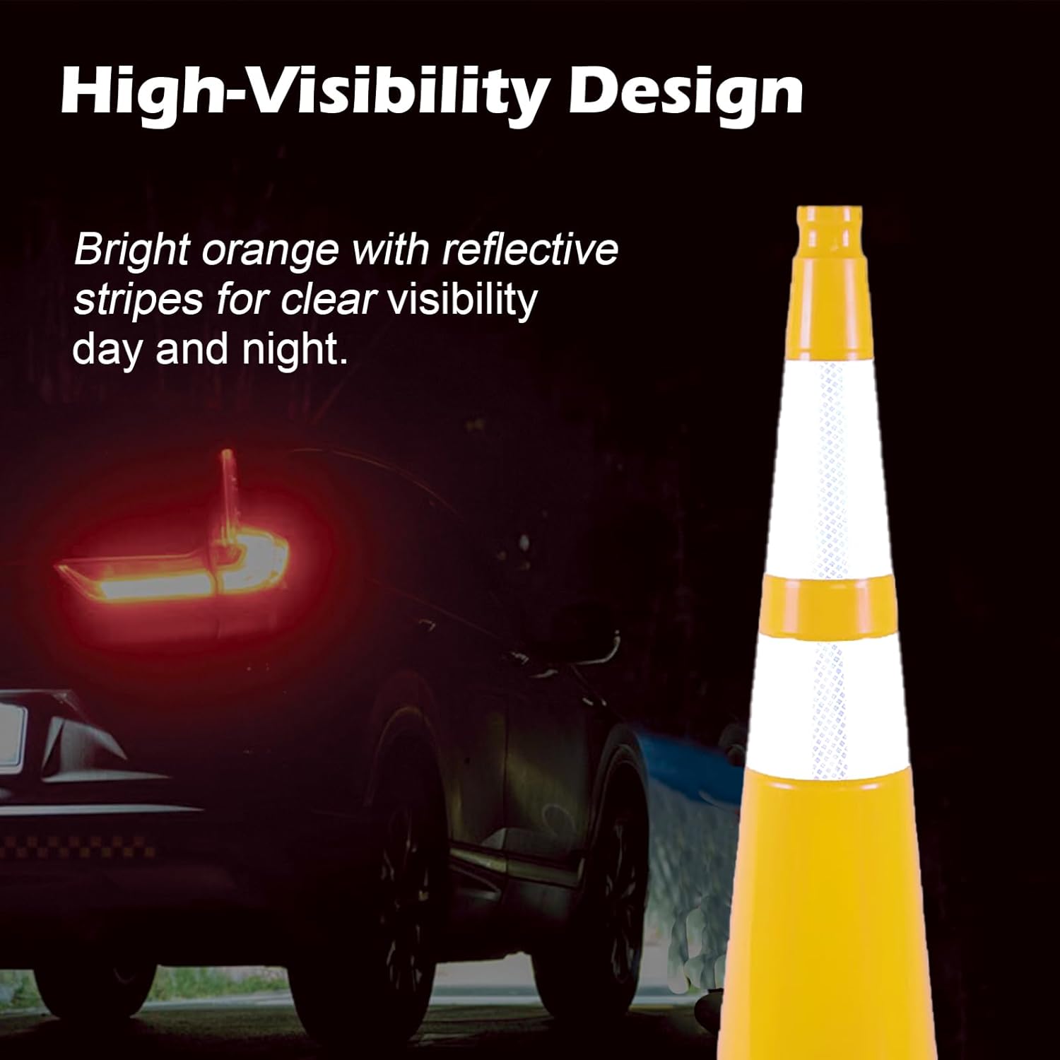 6 Pack 36 Inch Yellow Heavy Duty Traffic Cones Black Base Stable, Professional Use for Highway Safety, Parking Management, Work Zones (6, Yellow, 36 Inch)