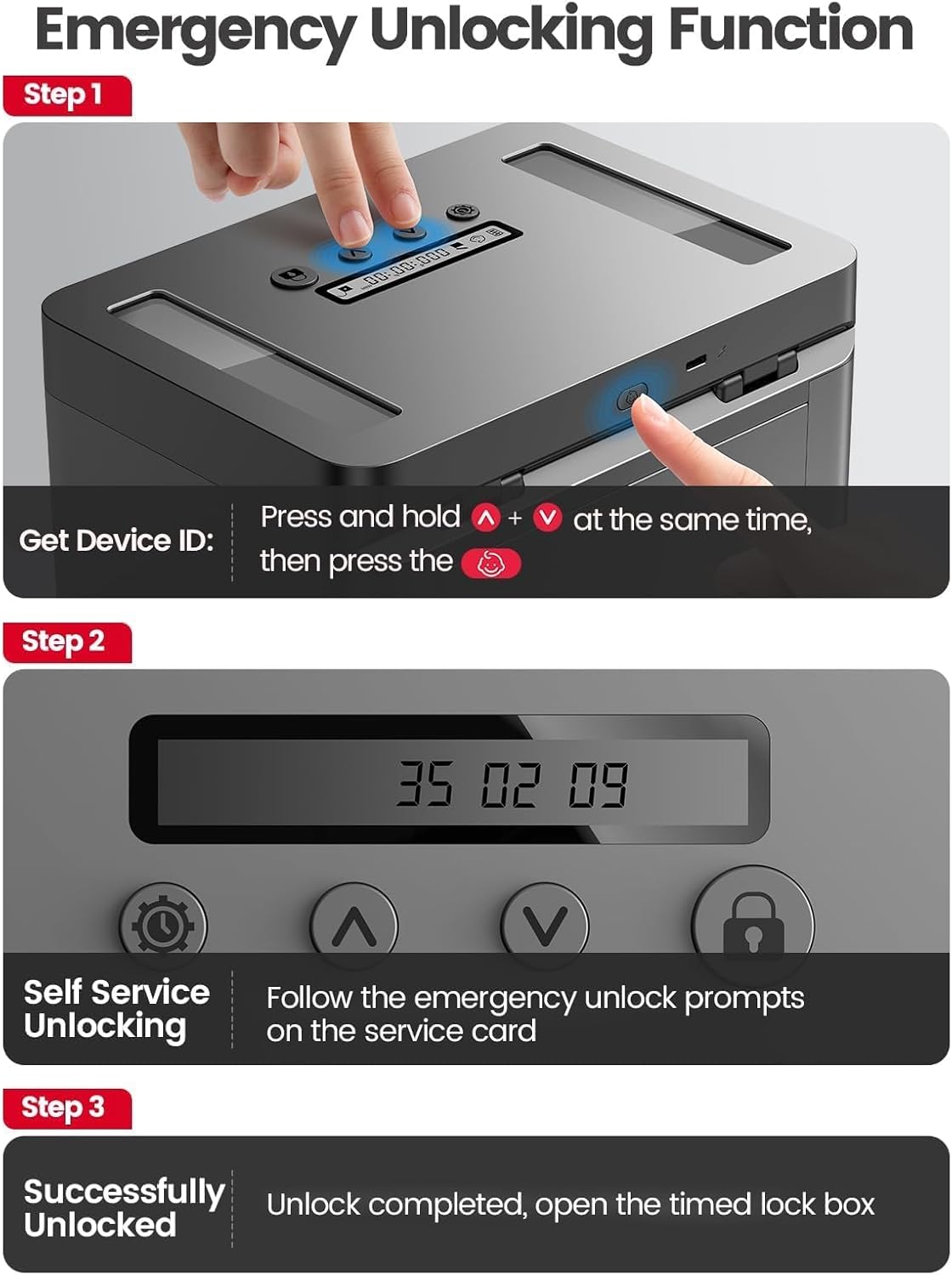 Vaydeer Metal Time Lock Box, Phone Lock Box with Timer, Timed Locking Safe, Self-Control Container with USB C Charge,Child Lock, Audio Prompt, Time Release Storage Locker for Phone/Medicine
