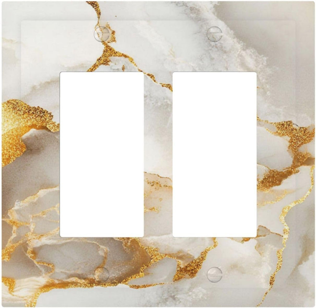 Gold Marble Crack Simple Abstract Print Decorative Outlet Covers 2 Gang Double GFCI Rocker Electrical Wall Panels Light Switch Cover Plate for Bathroom Kitchen Home Decor