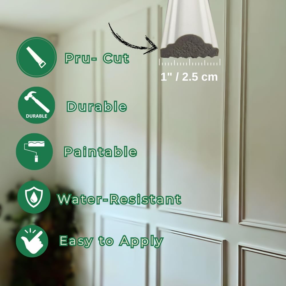 Peel and Stick Wall Molding Kit – Pre Cut Wainscoting Panels, DIY Molding Trim for Walls, Easy Install Accent Wall Kit, Peel and Stick Wainscoting Panels, Wainscoting Panels