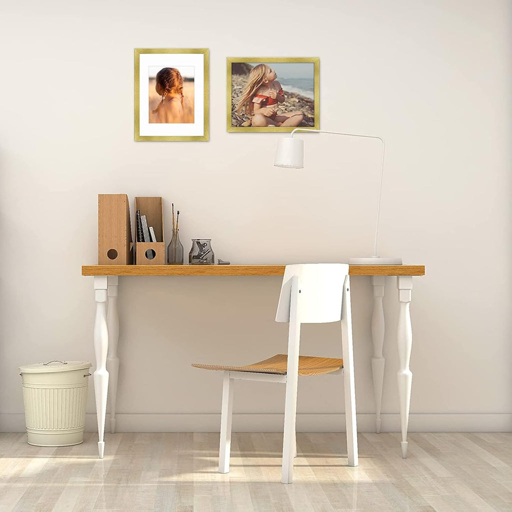 Golden State Art, 11x14 Picture Frame with Mat for 8x10 - High Definition Glass Wall Mounting Horizontal Vertical Display (Gold, 2 Pack)