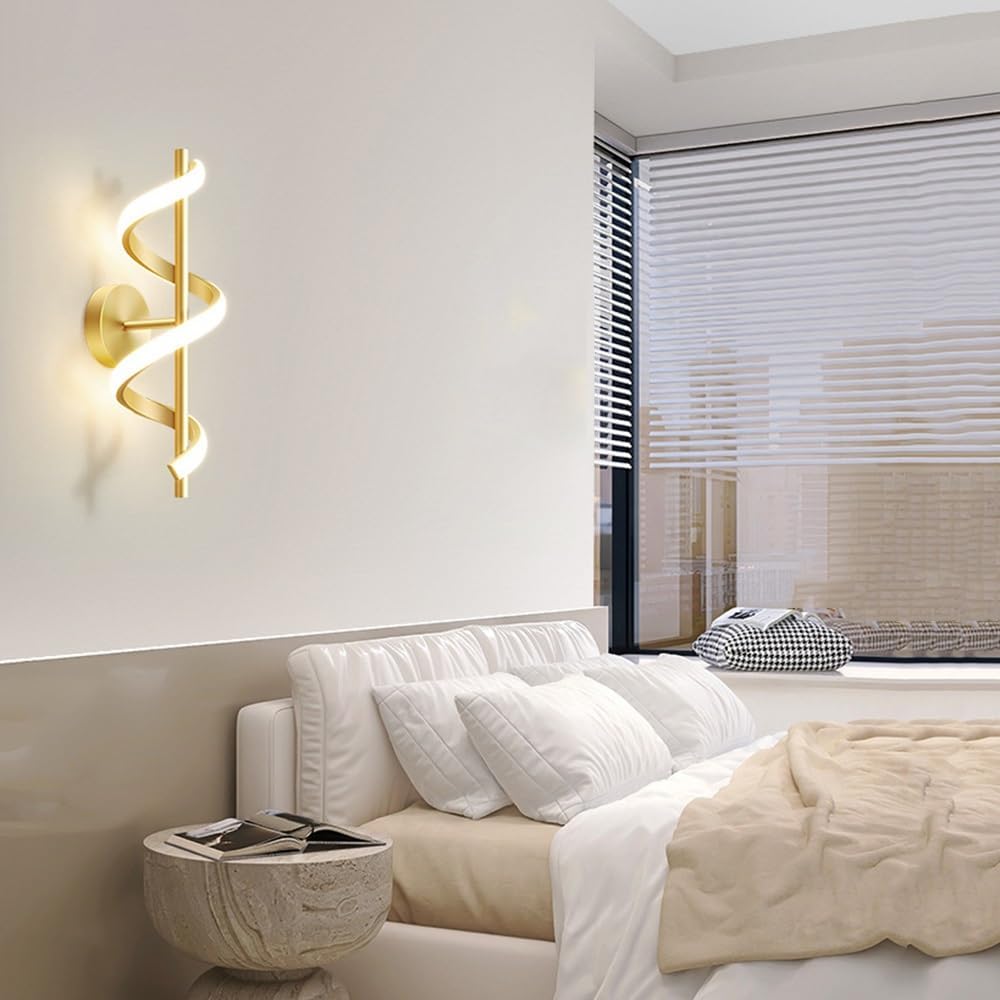 Modern LED Spiral Wall Sconce Minimalist Dimmable Sconce Lighting Fixture Tri-Color Dimmable Wall Lamps for Bedroom Living Room Hallway Decor