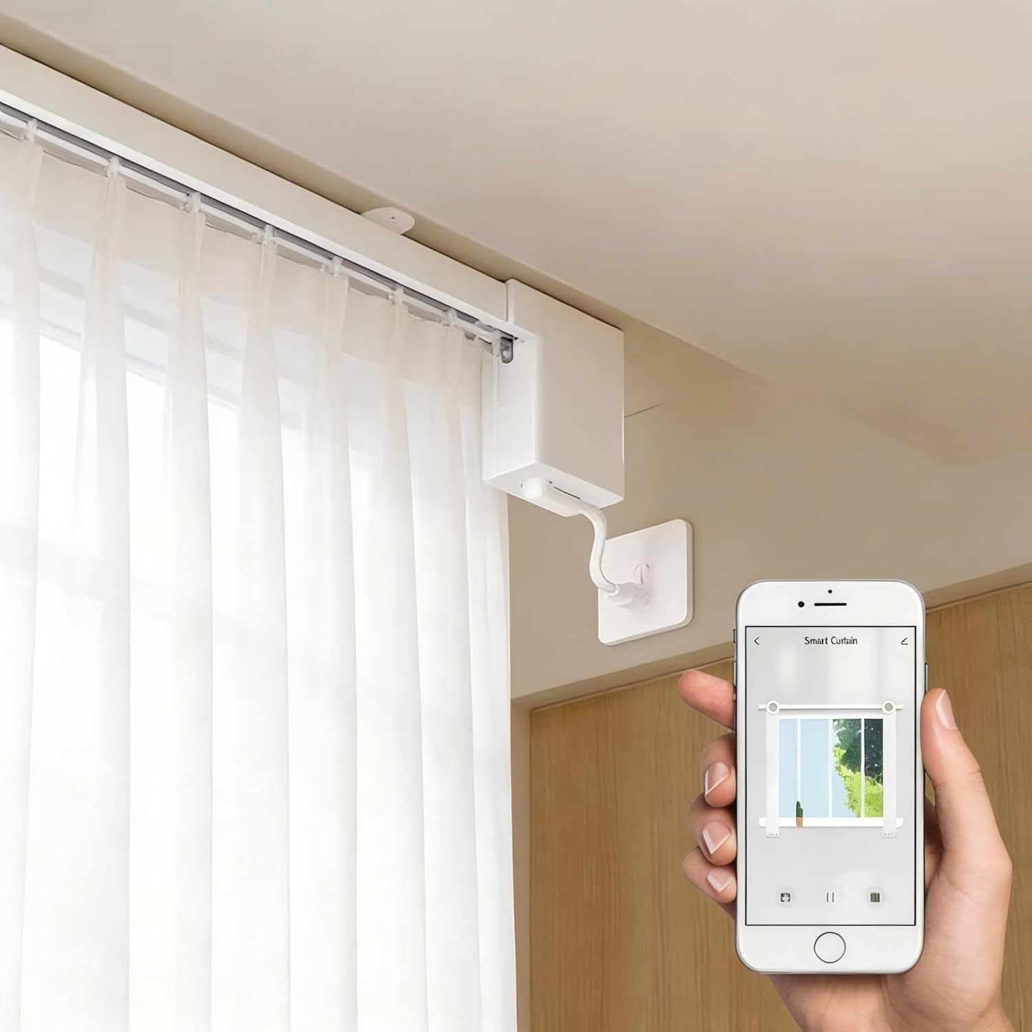 Smart Curtain Track System with Mini Zigbee Motor, Automatic Ceiling Curtain Opener, Motorized Curtains Rod 126''(3.2m) with App, Voice, Remote Control, Compatible with Alexa,Google and Siri