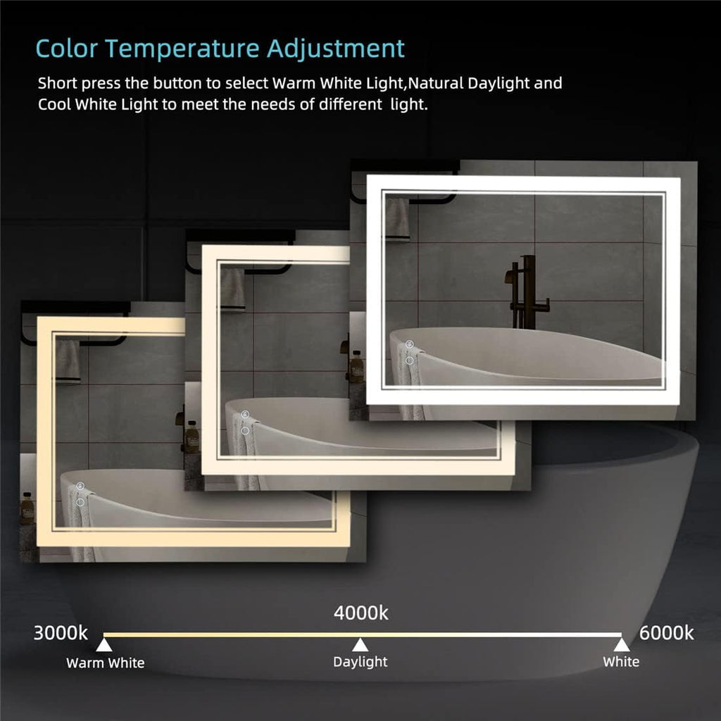 48" x 24" LED Bathroom Mirror Wall-Mounted Anti-Fog Vanity Mirror With Lights Dimmable