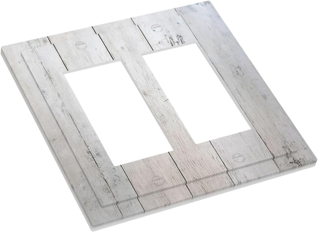 Rustic White Grey Wood Grain Decorative Outlet Covers 2 Gang Double GFCI Rocker Light Switch Cover Plate Electrical Wall Panels for Bedroom Bathroom Decor