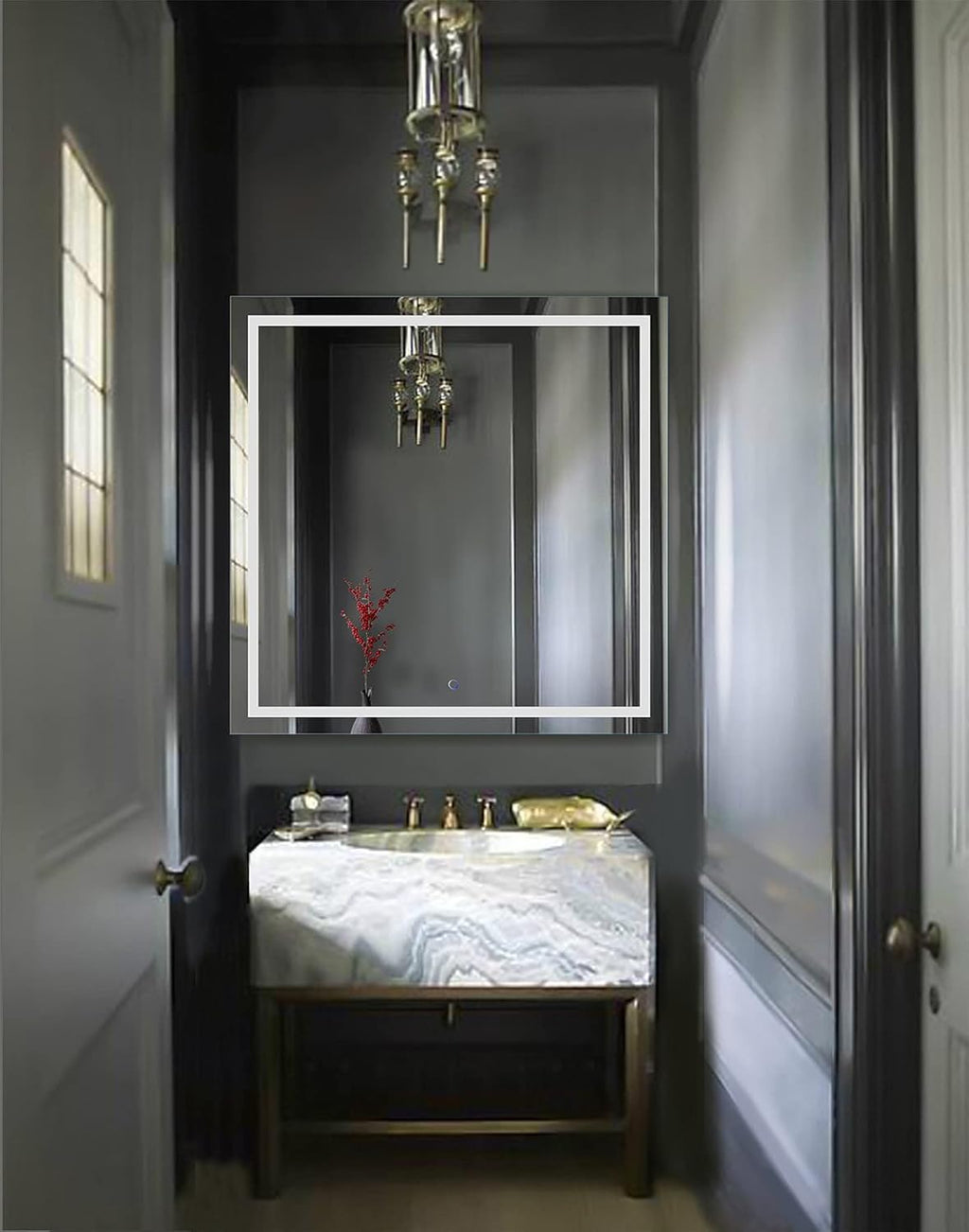 Krugg | 42 Inch X 42 Inch LED Bathroom Mirror | Lighted Vanity Mirror Includes Dimmer & Defogger | Wall Mount Vertical or Horizontal Installation