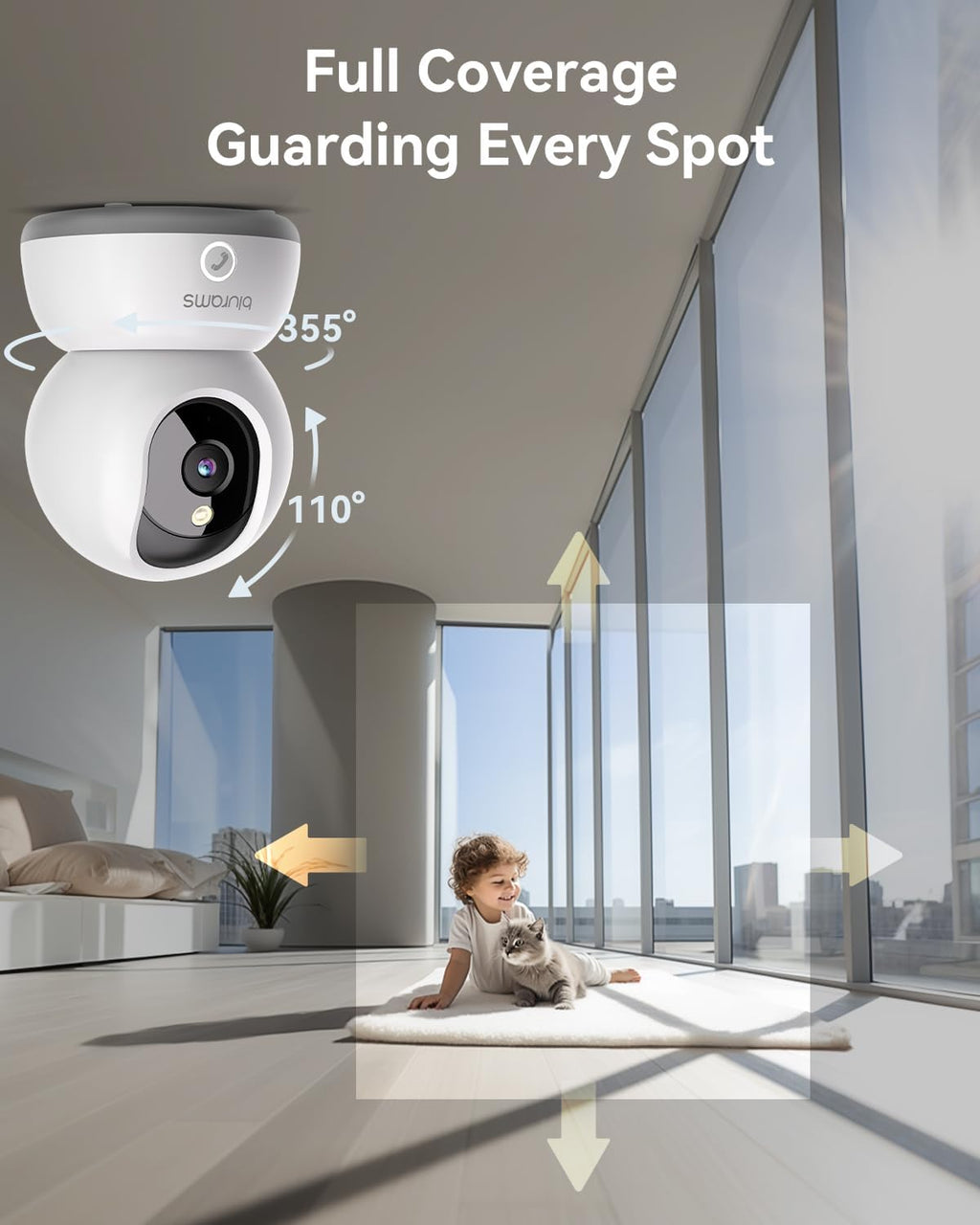 blurams 5G Indoor Camera, 2K Nanny Cam, 360° PTZ Pet Camera with Phone App, One-Touch Call, Color/IR Night Vision, Dual-Band Wi-Fi, Motion Tracking, Compatible with Alexa(2Pack)