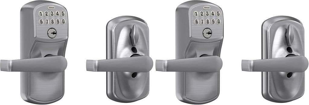 SCHLAGE Brushed Chrome FE595CS V PLY 626 ELA Plymouth Light Commercial Electronic Keypad Lock with Elan Lever(Satin Chrome) (Pack of 2)