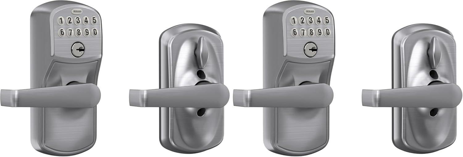 SCHLAGE Brushed Chrome FE595CS V PLY 626 ELA Plymouth Light Commercial Electronic Keypad Lock with Elan Lever(Satin Chrome) (Pack of 2)