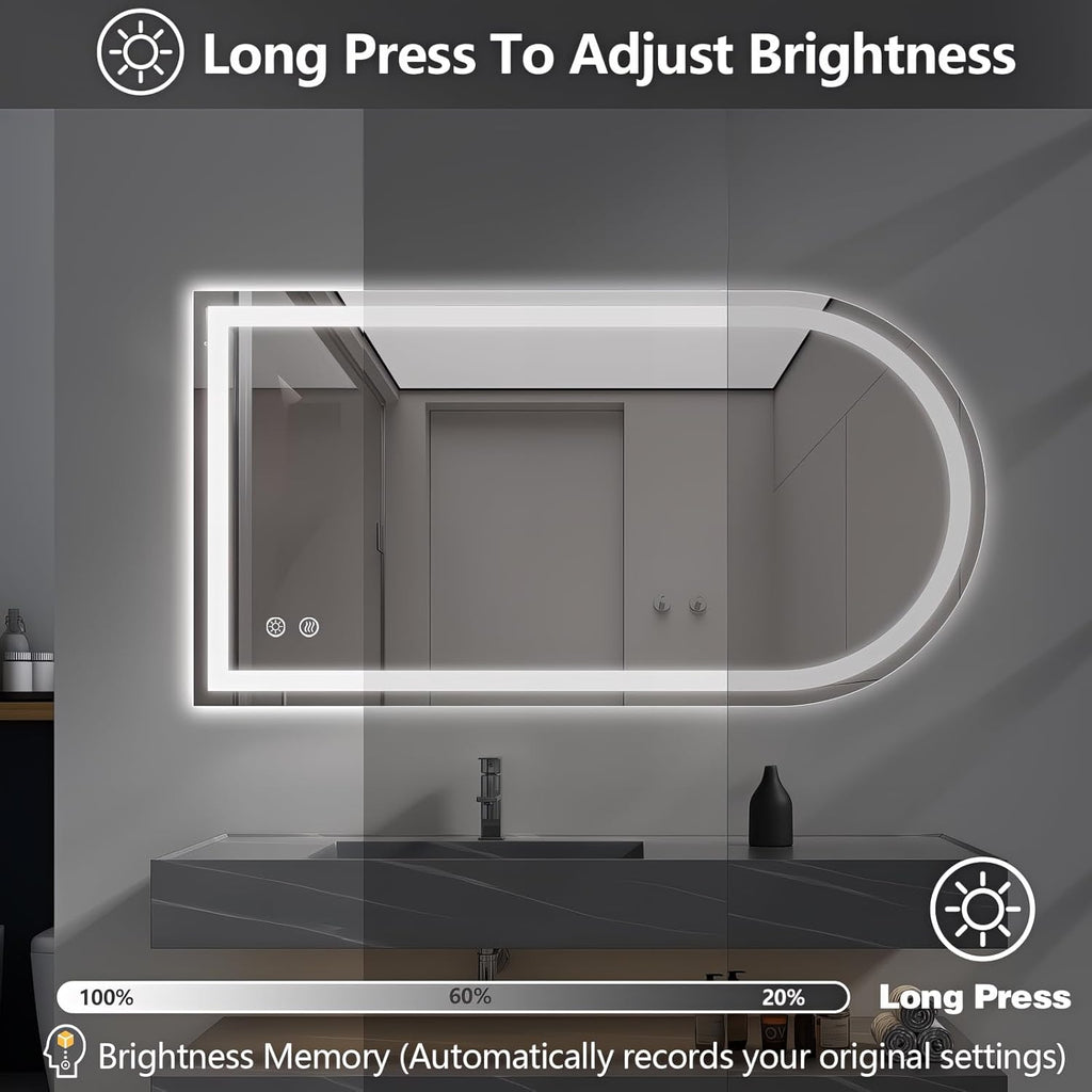 Niccy Arched LED Mirror for Bathroom, 55x30 Vanity Mirror with Light Frameless Bathroom Mirror, Smart Lighted Frontlit Mirrors with Memory Function for Bathroom Bedroom Beauty Hair Salon