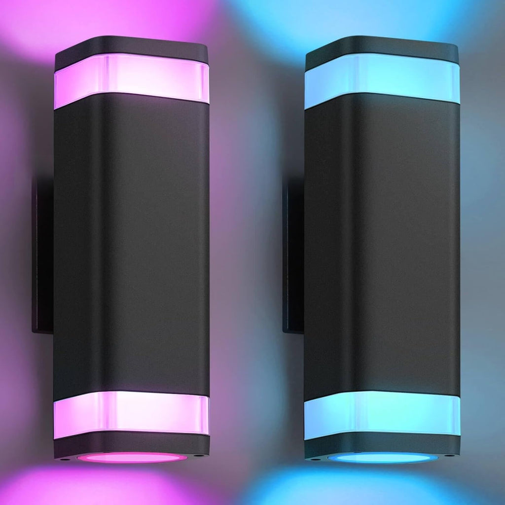 SHIMR Smart RGB Outdoor Wall Lights 2 Pack, WiFi App Control Color Changing Up Down Exterior Sconce with Dusk to Dawn Sensor, Waterproof LED Wall Mount Light Fixture, Compatible with Alexa & Google
