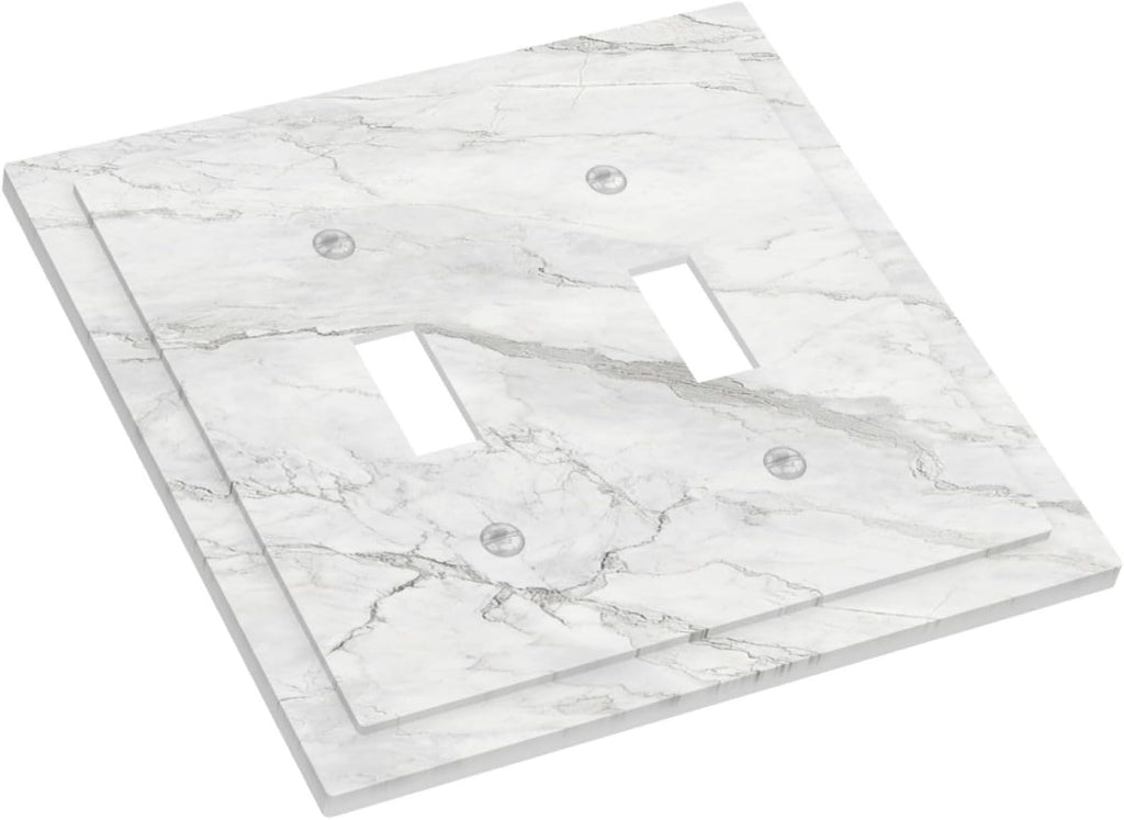 Decorative Switch Plates Marble Granite White And Grey 2 Gang Double Toggle Wall Plate Outlet Light Switch Cover Electrical Faceplate for Home Bedroom Decor