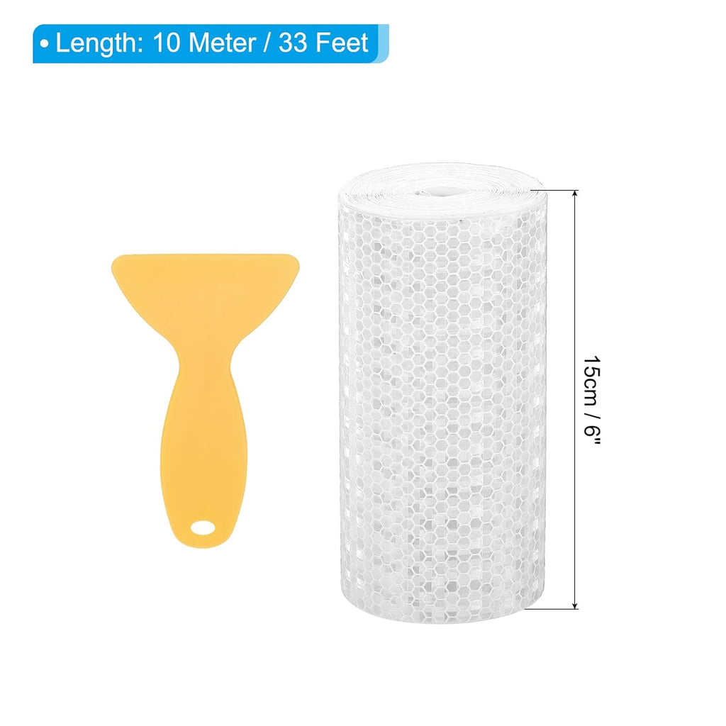 PATIKIL 6 Inch x 33 ft Reflective Tape, 1 Roll Waterproof Self Adhesive High Visibility Caution Warning Safety Tape Reflector with Scraper for Trucks Trailers Cars, White