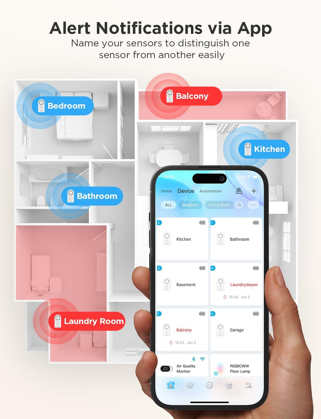 Govee WiFi Water Sensor 1 Pack, Smart Water Leak Detector, 100dB Adjustable Alarm Suit for Home and Basement, Water Leak Alert with Email & APP Push (Only Support 2.4G Wi-Fi)