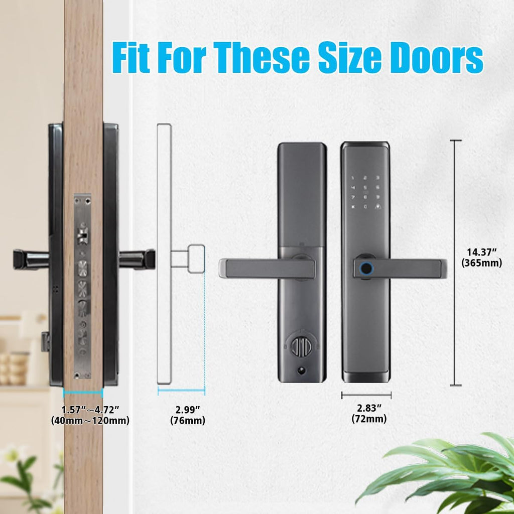 Fingerprint Door Lock with Handle - Tuya App Control & Mechanical Key Backup - 5-in-1 Keyless Entry Smart Lock - Fits 1.38-4.72inch Doors, Auto Lock & USB Emergency Power for Home, Office