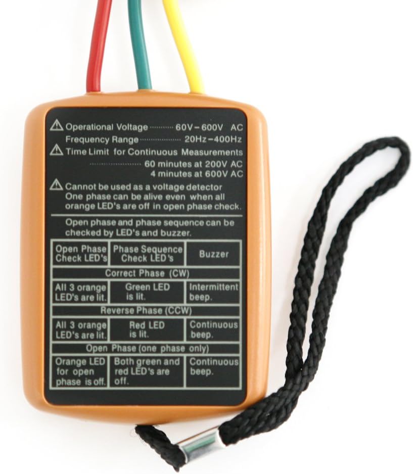 ATOPLEE 3 Phase Sequence Presence Rotation Tester Indicator Detector Meter with LED and Buzzer 60V~600V (3 Phase AC)