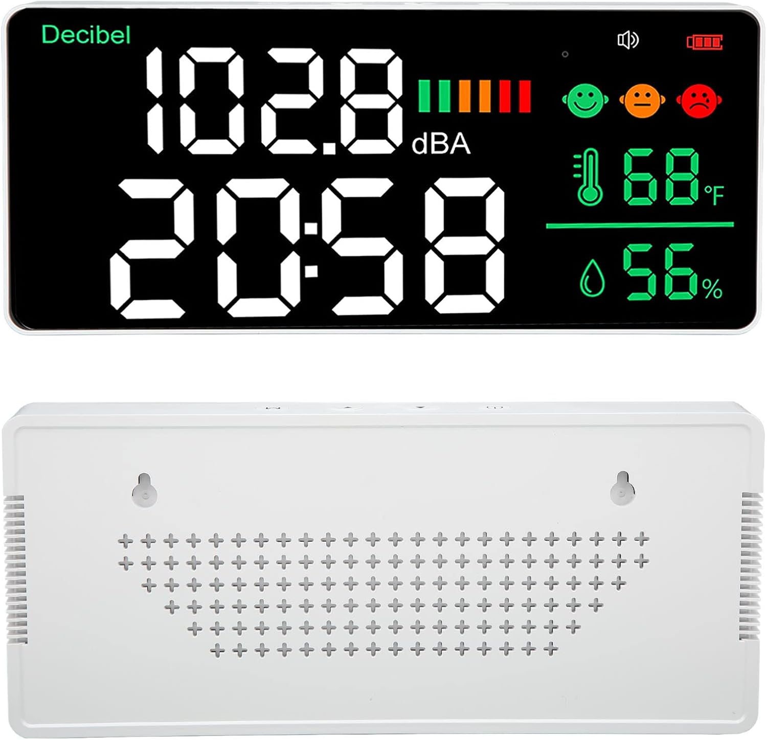 Diydeg Decibel Meter Sound Level Reader, 4 in 1 11 inch Large LED Display Wall Mounted Noise Decibel Reader Meter, Noise Temperature Humidity Meter for Home Studio Factory Classroom