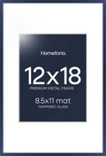 Homeforia 12x18 Picture Frame Navy Blue, High End Metal 12x18 Poster Frames with Mat 8.5x11 in Photo, 12 x 18 Navy Blue Frame Matted to 8.5 by 11 Print, 18x12 Frame, Tempered Glass, Wall Kit, Set of 1